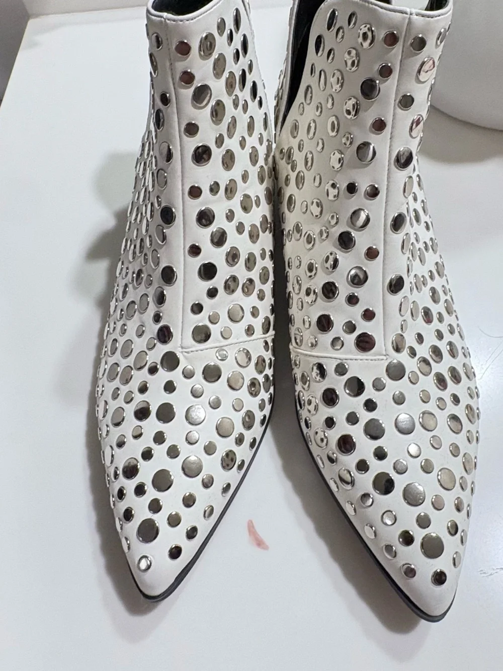 Studded White Ankle Boots - Women